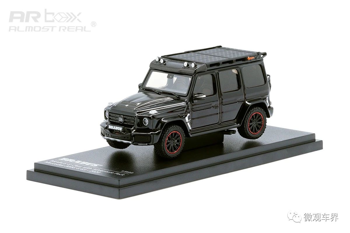 Brabus G-Class with Adventure Package Mercedes-AMG G 63 - 2020 - Obsidian Black 1/64  中文：博速 G-Class 探險(xiǎn)套件版 2020款 黑色 1/64  顏色：黑色車身，配碳纖維裝飾  比例：1/64  主要特征：博速探險(xiǎn)版套件，行李架，攀爬梯，越野輪胎，備胎架