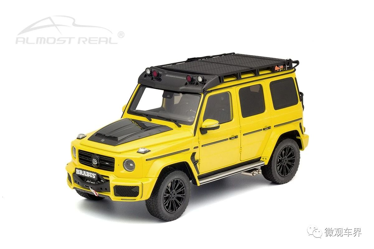 Brabus G-Class with Adventure Package Mercedes-AMG G 63 - 2020 - Electric Beam Yellow 1/18  中文：博速 G-Class 探險(xiǎn)套件版 2020款 黃色 1/18  顏色：電光黃車身，配碳纖維裝飾  比例：1/18  主要特征：博速探險(xiǎn)版套件，行李架，攀爬梯，越野輪胎，備胎架